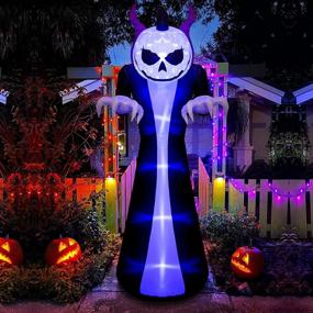 img 4 attached to Elegear 9.8FT Outdoor Halloween Inflatables Ghost With Sensor Will Scream, Grim Reaper Blow Up Yard Decorations Pumpkin Head Build-In Blue Rotating LED Lights, Halloween Decor For Holiday/Garden/Lawn