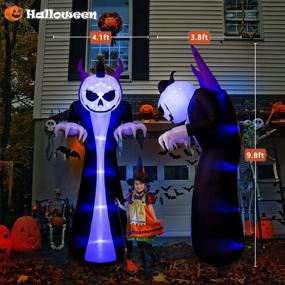 img 2 attached to Elegear 9.8FT Outdoor Halloween Inflatables Ghost With Sensor Will Scream, Grim Reaper Blow Up Yard Decorations Pumpkin Head Build-In Blue Rotating LED Lights, Halloween Decor For Holiday/Garden/Lawn