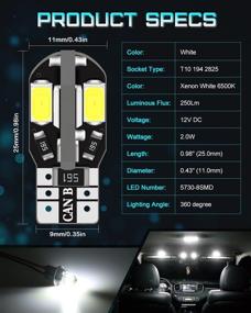 img 3 attached to 10-Pack T10 194 168 168 2825 Super Bright White Canbus Error Free 12V LED Light Bulbs, 240Lums, Upgraded 8-SMD 5730 Chipsets for Car Replacement - Map Dome Courtesy License Plate Side Marker Lights