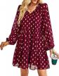 polka dots tiered swing tunic dress: kirundo women's spring summer 2023 collection featuring v neck, long sleeves, and ruffle detailing in casual loose fit logo