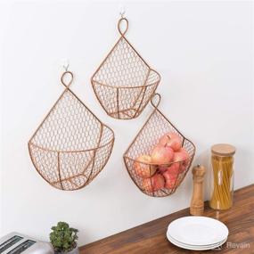 img 2 attached to 🧺 MyGift Set of 3 Copper Metal Wire Mesh Wall Hanging Baskets - Farmhouse Style for Wall-Mounted Storage and Decorative Kitchen Fruit Produce Holder