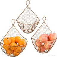 🧺 mygift set of 3 copper metal wire mesh wall hanging baskets - farmhouse style for wall-mounted storage and decorative kitchen fruit produce holder логотип