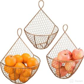 img 4 attached to 🧺 MyGift Set of 3 Copper Metal Wire Mesh Wall Hanging Baskets - Farmhouse Style for Wall-Mounted Storage and Decorative Kitchen Fruit Produce Holder