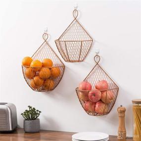 img 3 attached to 🧺 MyGift Set of 3 Copper Metal Wire Mesh Wall Hanging Baskets - Farmhouse Style for Wall-Mounted Storage and Decorative Kitchen Fruit Produce Holder