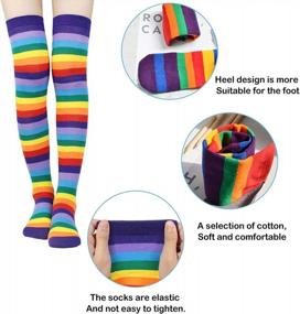 img 3 attached to Colorful Stripe High Socks & Fingerless Gloves Set For Women: Perfect Halloween Accessories