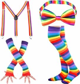 img 4 attached to Colorful Stripe High Socks & Fingerless Gloves Set For Women: Perfect Halloween Accessories