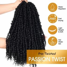 img 2 attached to 4 Packs Pre-Twisted Passion Twists Synthetic Crochet Braids 18 Inch Black Pre-Looped Spring Bomb Crochet Hair Extensions Fiber Fluffy Curly Twist Braiding Hair (1B#, 18 Inch (Pack Of 4))