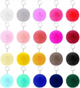 img 4 attached to 20Pcs Fluffy Pompoms Keychain Bulk With Keyring For Girls Women Bags - Pom Poms Keychain By Flasoo