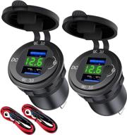 high-speed quick charge 3.0 dual usb car charger socket with voltmeter & switch, waterproof 🚗 36w 12v power outlet fast charger for car boat marine rv atv truck and more (green) logo