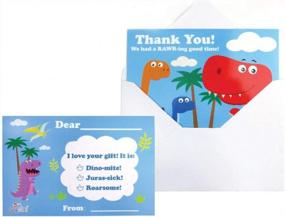 img 2 attached to TINYMILLS Dinosaur Birthday Fill In The Blanks Thank You Cards With Envelopes Set (Pack Of 25) Premium Double Sided Cardstock Notes Birthday Thank You Cards