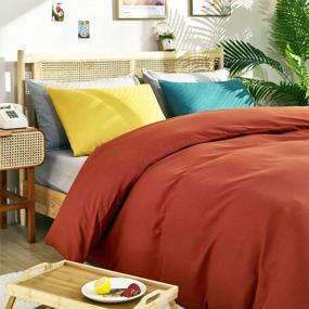 img 3 attached to CLOTHKNOW Queen Size Rust Caramel Duvet Cover Set With Soft Cotton Material And 2 Extra Pillowcases - Burnt Orange Bedding Set With Modern Design For Women And Men'S Comfortable Sleep