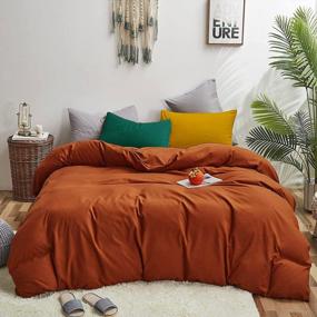 img 4 attached to CLOTHKNOW Queen Size Rust Caramel Duvet Cover Set With Soft Cotton Material And 2 Extra Pillowcases - Burnt Orange Bedding Set With Modern Design For Women And Men'S Comfortable Sleep