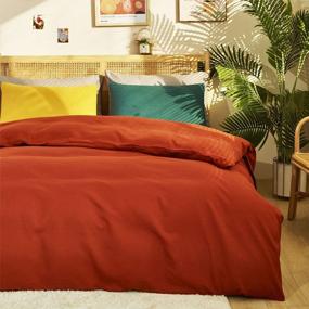 img 2 attached to CLOTHKNOW Queen Size Rust Caramel Duvet Cover Set With Soft Cotton Material And 2 Extra Pillowcases - Burnt Orange Bedding Set With Modern Design For Women And Men'S Comfortable Sleep