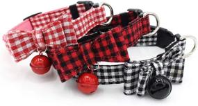 img 3 attached to Suede Microfiber Collar For Dogs And Cats With Safety Bell And Seatbelt Attachment - Pink Plaid, Size Medium