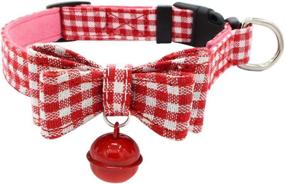 img 4 attached to Suede Microfiber Collar For Dogs And Cats With Safety Bell And Seatbelt Attachment - Pink Plaid, Size Medium