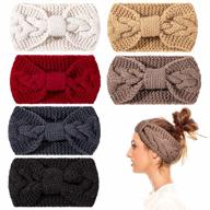 women girls knit headbands 6 pack - winter ear warmers, twisted elastic turban hair wraps with bow knot, hair band accessories & scrunchies scarves (yellow grey colors) логотип