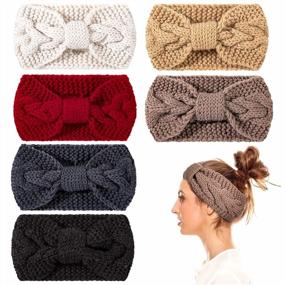 img 4 attached to Women Girls Knit Headbands 6 Pack - Winter Ear Warmers, Twisted Elastic Turban Hair Wraps With Bow Knot, Hair Band Accessories & Scrunchies Scarves (Yellow Grey Colors)