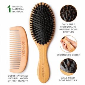 img 3 attached to Boar Bristle Hair Brush - Bamboo Natural Soft Hair Brushes For Men Women Kids - Boars Pure Set With Wooden Straightening Comb Short Travel Bag Brush For Hair Styling Smoothing Hairbrush