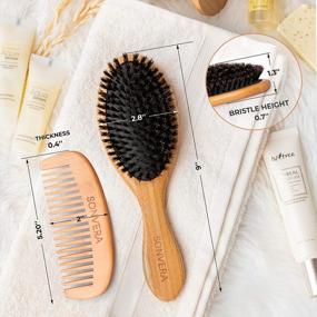 img 1 attached to Boar Bristle Hair Brush - Bamboo Natural Soft Hair Brushes For Men Women Kids - Boars Pure Set With Wooden Straightening Comb Short Travel Bag Brush For Hair Styling Smoothing Hairbrush