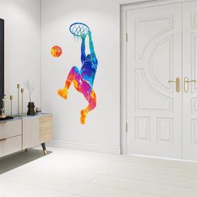 img 1 attached to WOYINIS Dunking Basketball Player Watercolor Wall Stickers