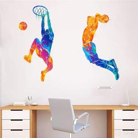 img 3 attached to WOYINIS Dunking Basketball Player Watercolor Wall Stickers