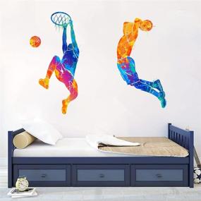 img 4 attached to WOYINIS Dunking Basketball Player Watercolor Wall Stickers