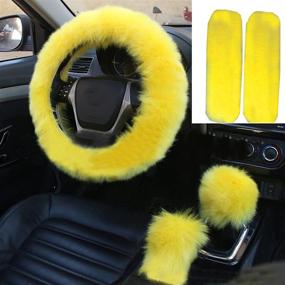 img 4 attached to 🚗 YSLSLOO Fluffy Steering Wheel Cover Set for Car Interior - 5 Pcs Yellow Furry Covers + Handbrake + Gear Shift + Seat Belt Pads (15 Inch Fit)