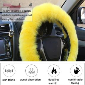 img 3 attached to 🚗 YSLSLOO Fluffy Steering Wheel Cover Set for Car Interior - 5 Pcs Yellow Furry Covers + Handbrake + Gear Shift + Seat Belt Pads (15 Inch Fit)