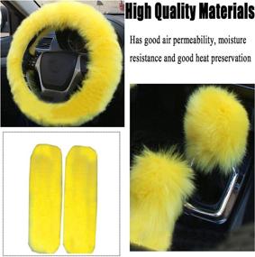 img 1 attached to 🚗 YSLSLOO Fluffy Steering Wheel Cover Set for Car Interior - 5 Pcs Yellow Furry Covers + Handbrake + Gear Shift + Seat Belt Pads (15 Inch Fit)