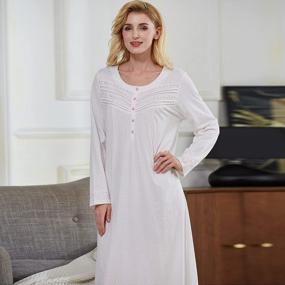 img 1 attached to Women'S 100% Cotton Knit Nightgowns By Keyocean - Soft, Comfy & Long-Sleeve Sleepwear Gown For Mom!