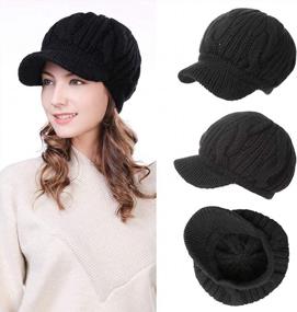 img 2 attached to Warm Up In Style: Jeff & Aimy Women'S Knit Visor Beanie Newsboy Cap - 100% Wool, Perfect For Cold Weather!