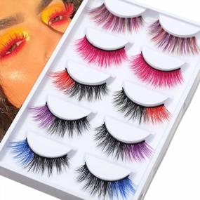 img 4 attached to Set Of 5 Colored Faux Mink Eyelashes For Halloween, Cosplay, Parties, And Festivals - Blue, Pink, And More Vibrant Colors For Eye-Catching Looks