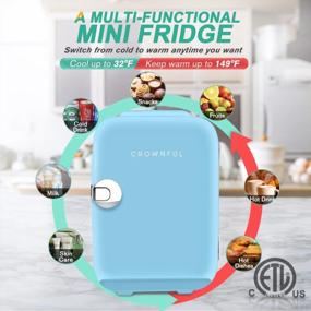 img 2 attached to CROWNFUL 4L Mini Fridge For Skin Care, Cosmetics, Food - Portable Cooler And Warmer For Bedroom, Office, Car, And Dorm (Blue)