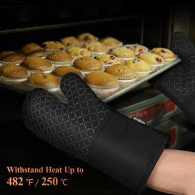 img 2 attached to BESTONZON 4PCS Heat Resistant Oven Mitts And Pot Holders, Soft Cotton Lining With Non-Slip Surface For Safe BBQ Cooking Baking Grilling (Black)