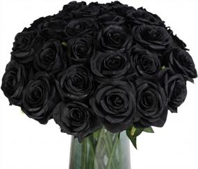 img 4 attached to 10 Pcs Black Artificial Flowers Silk Roses Real Touch Bouquet For Halloween Home Garden Party Floral Decor