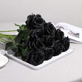 img 1 attached to 10 Pcs Black Artificial Flowers Silk Roses Real Touch Bouquet For Halloween Home Garden Party Floral Decor