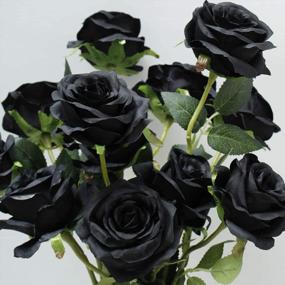 img 3 attached to 10 Pcs Black Artificial Flowers Silk Roses Real Touch Bouquet For Halloween Home Garden Party Floral Decor