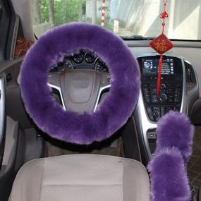 img 1 attached to 1 Set 3 Pcs Steering Wheel Cover Faux Wool Hand Brake Set Warm Winter (Purple) (M