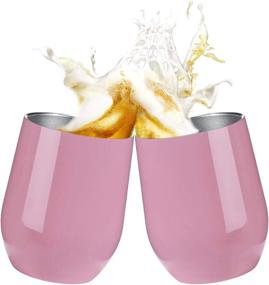 img 1 attached to Set Of 2 Pink 12 Oz Double Wall Vacuum Insulated Stainless Steel Wine Tumblers With Lids, Including Straws And Brush: Perfect For Wine, Champagne, Cocktails, And Travel Coffee Mugs