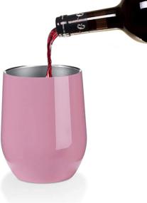 img 2 attached to Set Of 2 Pink 12 Oz Double Wall Vacuum Insulated Stainless Steel Wine Tumblers With Lids, Including Straws And Brush: Perfect For Wine, Champagne, Cocktails, And Travel Coffee Mugs
