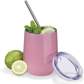 img 3 attached to Set Of 2 Pink 12 Oz Double Wall Vacuum Insulated Stainless Steel Wine Tumblers With Lids, Including Straws And Brush: Perfect For Wine, Champagne, Cocktails, And Travel Coffee Mugs
