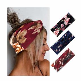 img 4 attached to Boho Floral Headbands - Chic Criss Cross Headpieces With Elastic Fabric For Women'S Hair - Set Of 3 Fashionable Hair Accessories In Vintage Style (Gorgeous)
