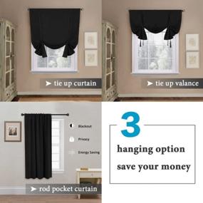 img 3 attached to H.VERSAILTEX Jet Black Adjustable Tie Up Shade/Blackout Curtain With Rod Pocket Top For Bathroom Windows - 42"W X 63"L Set Of 1