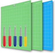 🔪 flymmy 12x12 cricut cutting mats variety pack for explore air 2/air/one/maker with 5pcs blades - standardgrip/lightgrip adhesive sticky green blue cricket mats - 3 pack logo