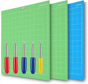 img 4 attached to 🔪 Flymmy 12x12 Cricut Cutting Mats Variety Pack for Explore Air 2/Air/One/Maker with 5PCS Blades - StandardGrip/LightGrip Adhesive Sticky Green Blue Cricket Mats - 3 Pack