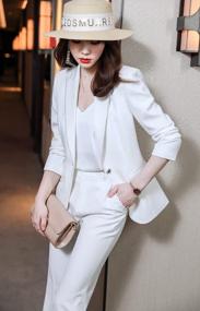 img 1 attached to Women'S Two Piece Office Lady Suit Set Blazer Jacket And Pant Workwear Outfit By LISUEYNE