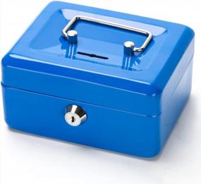 img 4 attached to Decaller Blue Cash Box With Slot, Money Tray & Key Lock For Kids - 6 1/5" X 5" X 3", QH1507XS