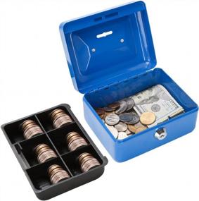 img 3 attached to Decaller Blue Cash Box With Slot, Money Tray & Key Lock For Kids - 6 1/5" X 5" X 3", QH1507XS