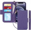 secure your iphone 12 pro max with skycase's rfid blocking folio wallet case in fashionable purple logo