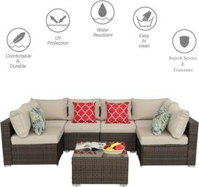 img 1 attached to HTTH Patio Furniture Sets Outdoor Rattan Wicker Conversation Sofa Garden Sectional Sets With Washable Cushions Coffee Table (Grey)